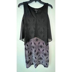 BCX Black Sheer Black Sheer on top & Beautiful Sparkles Sleeveless Dress Size M